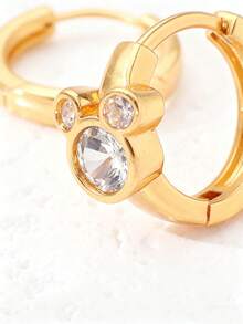 1pc Funny Cartoon Mouse Hoop Earrings Fashionable Simple Style Copper Silver Inlaid With Sparkling Cubic Zirconia Women's Earrings Ideal For Casual Wearing And Gifting - Silver - View 6