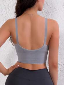 女士运动休闲薄款无钢圈支撑提升减震文胸 - 灰色 - 查看 7