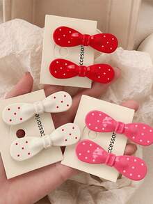 6pcs Cute Polka Dot Bow Hair Clips, White/Red/Pink Polka Dot Bow Hair Clips, Unique Fun Hair Clips, Versatile Bangs & Side Clip, Suitable For Parties, Daily Wear, And Theme Events, Holiday Gift Hair Accessories, Claw Clips, Hair Slide, Hair Barrettes - Multicolor - View 3