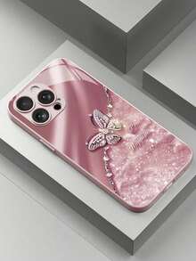 Creative & Fashionable High-End Iridescent Textured UV Printed Lucky Butterfly Design, Wear-Resistant & Dirt-Resistant Glass Phone Case, Suitable For IPhone 17 Pro Max, 17 Air, 16, 15, 14, 13, 12, 11 And Galaxy S25/S25 Edge/S24 Ultra/S23 Ultra/S22/S20/Galaxy A55/Galaxy A56/Galaxy A16 Phone Protective Cover
