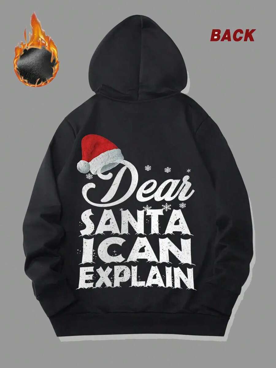 Santa Hat Humor Graphic Design, Christmas Couple Outfits, Men'S Hoodie And Sweatshirt, Thickened, Suitable For Autumn And Winter Wear, Creative Printed Hoodie, Daily Gift, Gifts For Men, Group Printed Clothing, Unisex.,Fall Hoodies,Men's Fall Clothes,Street Wear,Halloween,Mens Hoodies,Y2k Clothes,Jesus Hoodie,Thanksgiving Day,Nightmare Before Christmas,Christmas - màu đen - Xem 1