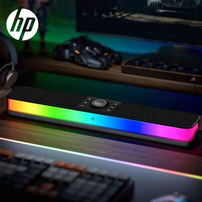  HP RGB 发光蓝牙扬声器，双 5W 低音炮，节奏灯光效果，沉浸式游戏桌面氛围，蓝牙 5.3，长电池寿命
