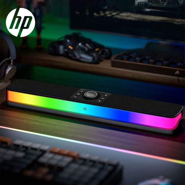  HP RGB 发光蓝牙扬声器，双 5W 低音炮，节奏灯光效果，沉浸式游戏桌面氛围，蓝牙 5.3，长电池寿命