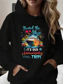 Board The Ship It's Our Anniversary Trip Cruise Vacation Couple Hoodie For Romantic Getaway Celebration - Black - View 1
