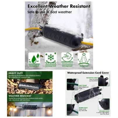 2 Pack Outdoor Extension Cord Cover Waterproof, Black Cord Protector Connector Electrical Safety Box To Protect String Lights Outdoor, Outlet, Decorations Lights