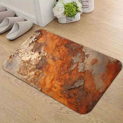 1PC Flannel Floor Mat--Rust Orange & Gray Abstract Textured Rug, Aged Weathered Corroded Metal Pattern Floor Mat, Rug With Uneven Organic Texture For Living Room Bedroom Decor--MatSoft, Comfortable And Easy To Clean, Suitable For Hallway Bathroom, Bedroom, Kitchen, Porch, Laundry Room, RV Outdoor Decoration Holiday Decoration Three Sizes Available Halloween Door Decor Fall Decorations For Home