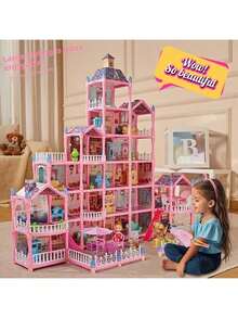 Maison de poupée château charmante de princesse - Résine ABS multicolore avec des lumières scintillantes, style villa sur plusieurs étages avec toit et escaliers décorés, cadeau d'anniversaire ou de Noël idéal