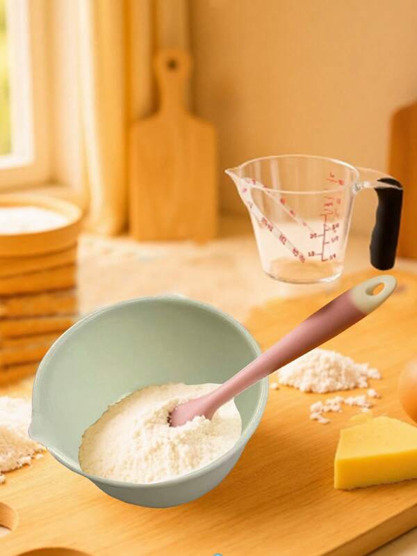 Juego de 3 piezas: Bol para amasar, bol para lavar, espátula multiusos de silicona, raspador y taza medidora con marcas, transparente