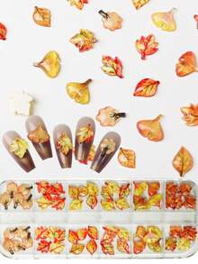 60pcs/Box Leaf Design Nail Art Decorations, Vintage Autumn Leaf Style, Suitable For