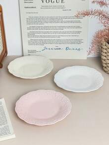 1件/2件装法式复古浮雕早餐盘、简约甜点盘、沙拉盘、水果盘、陶瓷蛋糕盘、意面盘、盛菜盘 - 彩色 - 查看 10