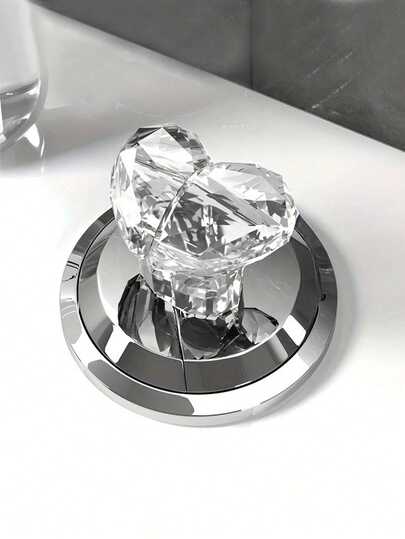 Elegant Heart-Shaped Crystal Toilet Flush Button - Chrome Finish, Decorative & Functional WC Tank Press With Nail Protector, Perfect For Bathroom Upgrade Bathroom Accessories Bathroom Tools