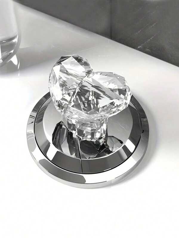 Elegant Heart-Shaped Crystal Toilet Flush Button - Chrome Finish, Decorative & Functional WC Tank Press With Nail Protector, Perfect For Bathroom Upgrade