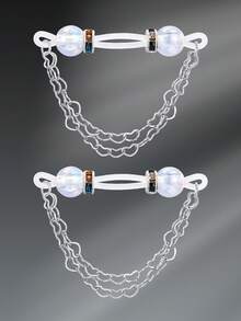 CIZME 1 对可爱仿珍珠乳环非穿孔乳头环适用于女性，假乳头环带心形链假乳头环可调节假乳头环