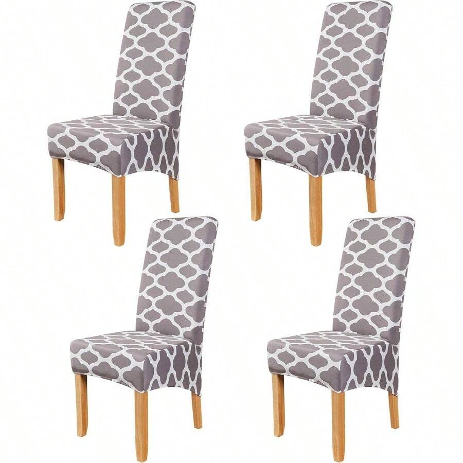 Large Size High Back Strench Knitted Dining Chair Covers Set Of 6, Elastic Kitchen Chair Slipcovers Removable Nonslip Hotel Dining Room Ceremony Banquet Wedding Party 6 Pack - Grey-btc01 + 4 Pack - View 1