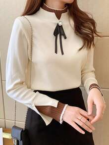 女士秋冬二合一高领针织毛衣，新款时尚长袖上衣