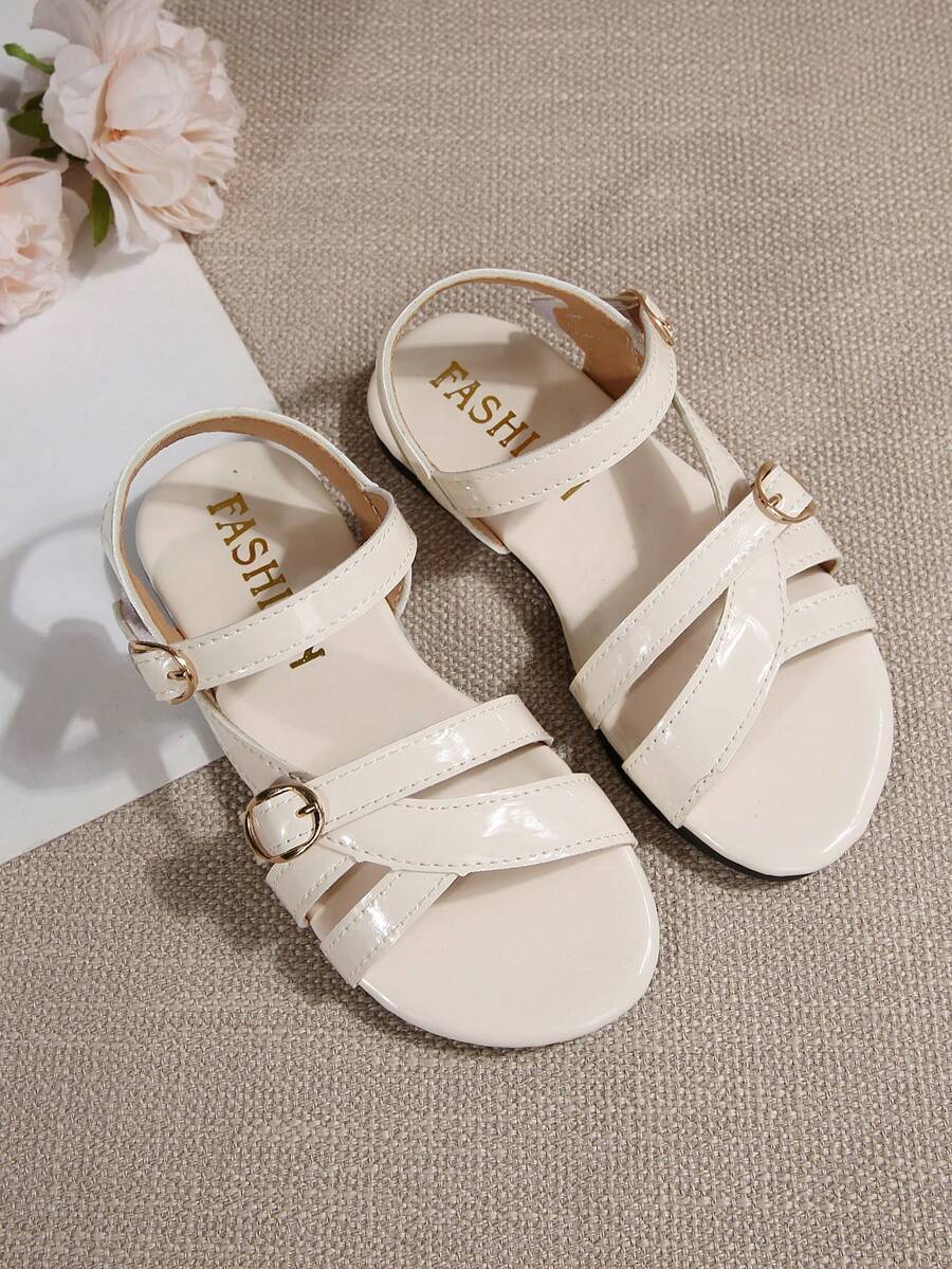 Children Fashion Outdoor Sandals Summer Square Toe Flat Shoes Strap Sandals New Style Girls Shoes Stylish Beach Slippers - Beige - View 1