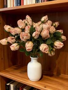 Two 48cm Artificial Pink Roses | 7 Rose Heads + Green Plastic Base. American Minimalist Romantic Style, Suitable For Home Flower Arrangements. A Great Gift For Women Or Mothers, Or As A Standalone Gift, Fresh Flower, Stamen, Or DIY Decoration. - Multicolor - View 5