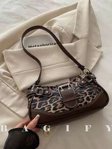 New Fashion Buckle Leopard Print Handbag & Shoulder Bag, Suitable For Parties, Outings, Vacations, Shopping And Daily Use, Can Store Coins, Phones, Also Suitable As A Work Bag For Office Ladies, College Students And Working Women, Elegant Ladies Bag - 咖啡 - 查看 2