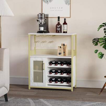 Meuble de bar à vin avec étagère à vin amovible, meuble bar avec porte-verres, petit buffet et meuble buffet avec porte grillagée pour cuisine, salon, bar