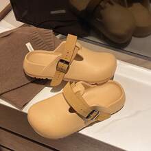 Women's Fashionable Platform Slide Sandals, Square Buckle Decor, Suitable For Commuting, Dating, Party, Home, Shopping, Holiday. Women's 2026 Spring New Thick-Sole Slide Sandals, Casual Loafers