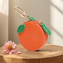1pc Coin Purse, Fruit-Themed Wallet, With Keychain, Zipper Closure, Polyester Lining, Cute Orange And Blueberry Design, Durable And Stylish Lady's Bag Pendant Accessory Small Item, Exquisite Small Gift For Ladies - 橘色 - 查看 2