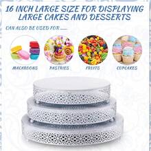 3-Piece Cake Stand Set Round Metal Cake Stands Dessert Display Cupcake Stands, Gold - 白色 - 查看 8