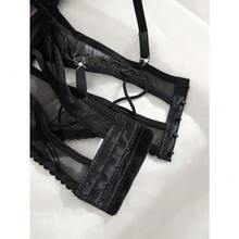 Elegant 2-Piece Set Of Lace Transparent Embroidered Bra And Underwear Women's Set - Sexy Waist Design, Perspective Polyester Blend, Give You A Different Experience - 黑色 - 查看 6
