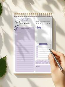 Trees Undated To-Do List Notebook / Daily Planner / Spiral Bound Task List / Schedule Organizer, Improve Efficiency, 8.5" X 5.5", 100gsm Paper - Purple - View 3