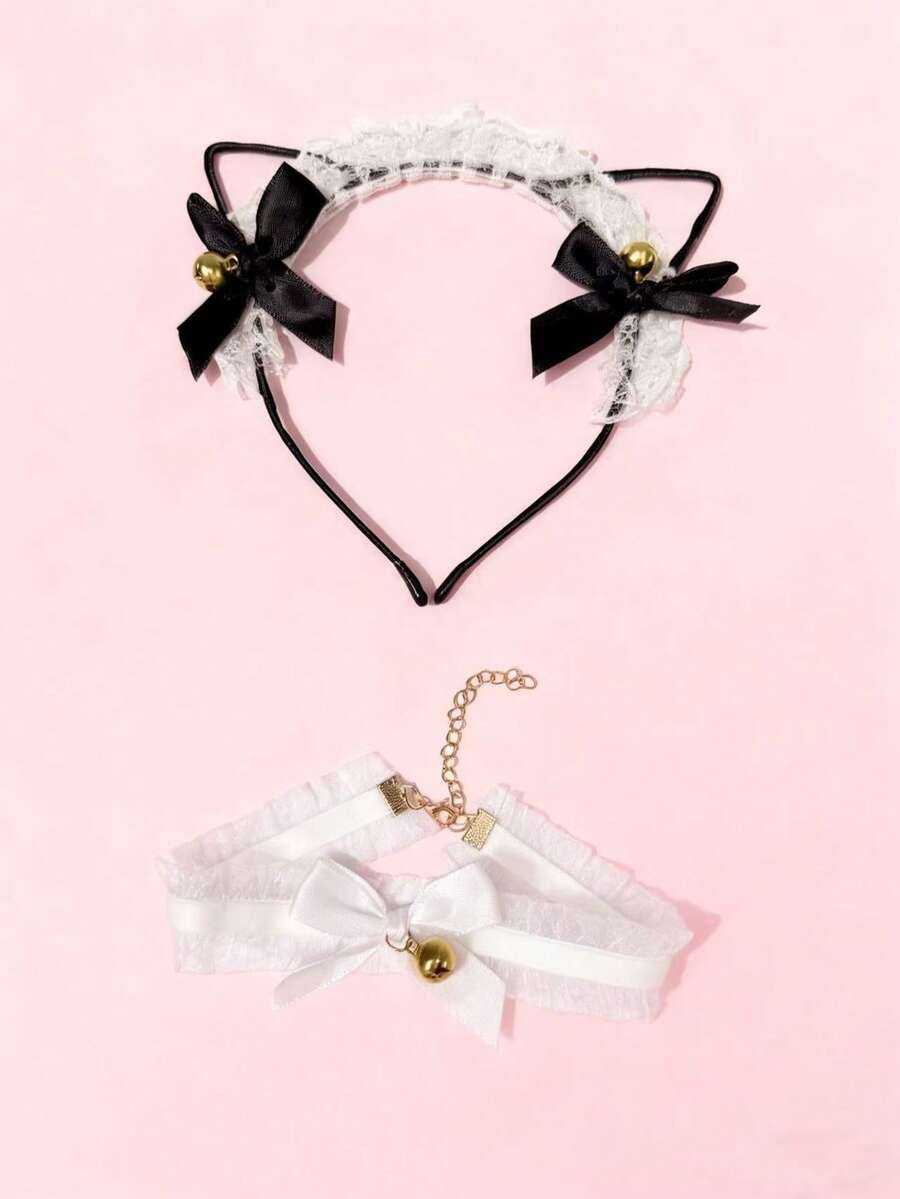 2 Stück Sexy Katzenohren Haarreif mit Glöckchen & Schleife, Party Dekoration, Halloween Geschenk, Herbst Mode Haaraccessoires für Frauen