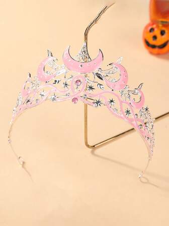 1pc Crown Headpiece With Moon & Stars Design, Rhinestone Decorated Crown, Unisex Costume Headwear For Performance, Wedding, Birthday Party, Formal Occasion, Coronas, Tiara