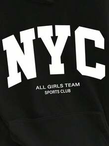 2025 HoodiesWomen's Slogan Print Thermal Lined Casual Loose Fit Hoodie Sweatshirt, Autumn/WinterLoose And Comfortablewinter Clothes For Women - 黑色 - 查看 7