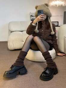 1 Pair Leg Warmers For Women,Women's Cozy Elephant Leg Warmers, Loose Leg Warmers, Knitted Leg Warmers, Ribbed Knitted Long Leg Warmers,Comfortable High Leg Warmers, College Style Knee And Calf Leg Warmers, Over Knee Long Women's Cozy Leg Warmers, Knitted Bubble Long Leg Warmers, Suitable For Various Daily Clothing