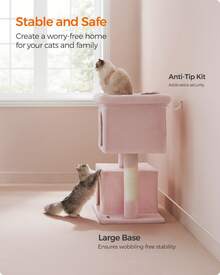 Feandrea Cat Tree, 39.8-Inch Cat Tower, XL, Cat Condo For Extra Large Cats Up To 44 Lb, Large Cat Perch, 2 Cat Caves, Scratching Post - Hồng - Xem 6