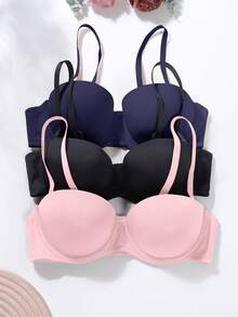 Set de 3 sujetadores de mujer de unicolor con aros y tirantes desmontables (se recomienda pedir una talla talla grande) - Multicolor - Ver 3