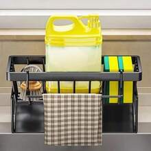 1pc Dish Cloth & Sponge Holder, Multifunctional Storage Rack With Drip Tray, Black Kitchen Sink Caddy Organizer, Rust-Resistant Drainage Stand, For Sponges, Brushes, Soap Dispenser, Home Organizers And Storage - Multicolor - View 5