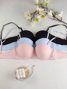 3 pezzi Reggiseni di supporto con ferretto, di colore tinta unita semplice, stile fisso comodo per le donne - Multicolore - Visualizzare 8