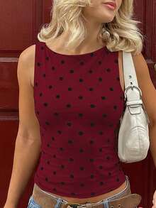 Damen Polka Dot ärmelloses Lässig Tank Top, sexy & modisch, geeignet für Straße, Party, Nachtclub Tragen im Sommer - Bordeaux - Übersicht 2