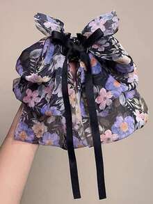 1 Pezzo Fermaglio per capelli grande da donna con stampa floreale bianca e nera, eleganti fermagli per capelli, accessori per capelli invernali, moda fermagli per capelli estivi - floreale blu - Visualizzare 5