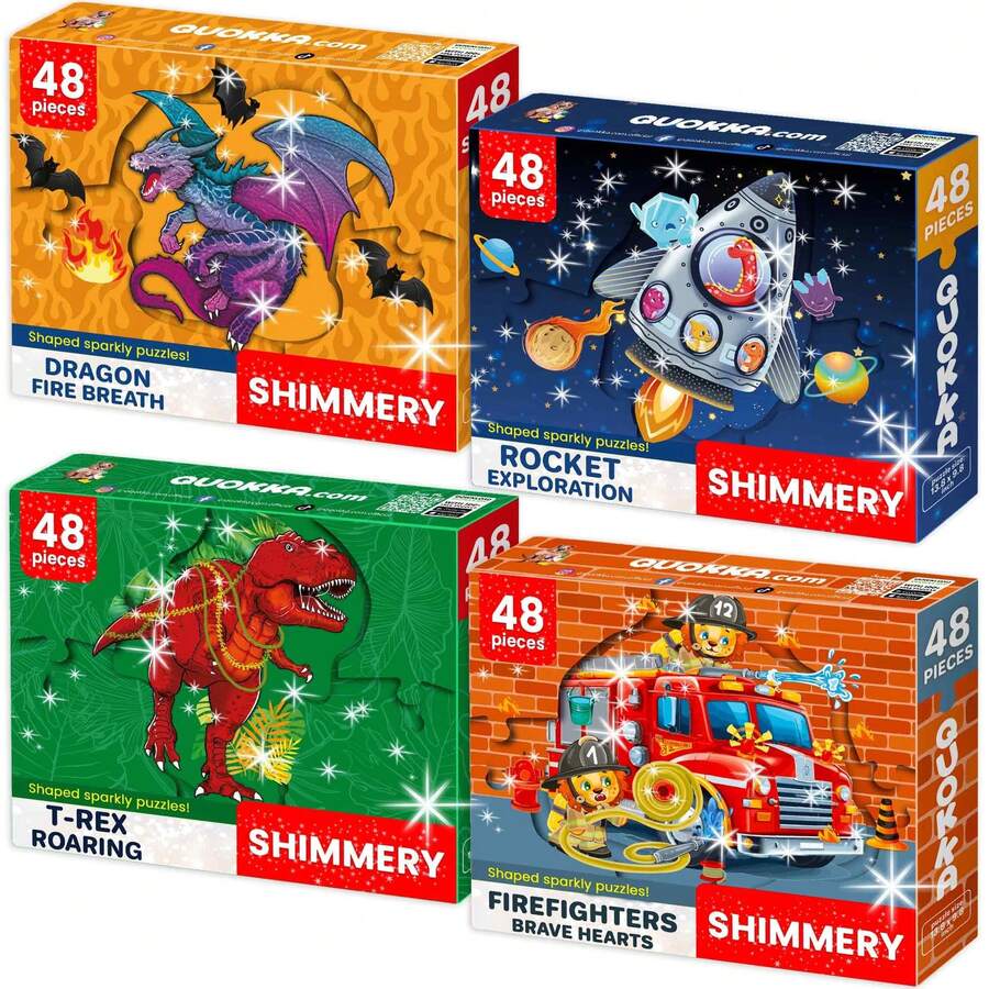 QUOKKA Shimmer Puzzles For Kids Ages 4-6 – Jigsaw Puzzles For Toddlers 3-5 – 4-Pack Princess, Mermaid, Rocket & Dinosaur Children's Game Ages 4-8 – Unique Gift Toy For Preschoolers - Boys And Girls - 男孩們 - 查看 1