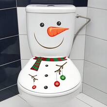 1 st. toalettklistermärke med julsnögubbe, tecknad PVC självhäftande badrumsdekor, vattentät avtagbar, hållbar plast, engångsbruk, rektangulär, matt finish - snögubbe - Visa 3