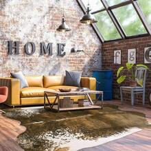 Faux Cowhide Rug, Cow Print, Rustic Western Rugs For Living Room Bedroom, Irregular Animal Skin Hides, 4.6 X 5.2ft, Anti-Skid Cool Carpets For Cowboy Cowgirl Home Decor, Khaki Brown - 橄欖綠 - 查看 14