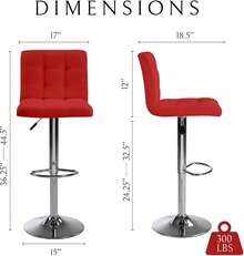 Softa Bar Stools 1 Set Of 2, Counter Height Bar Stools, Square Cushion Bar Stools With Back, Footstool, Cafe, Red, 2 Pieces
