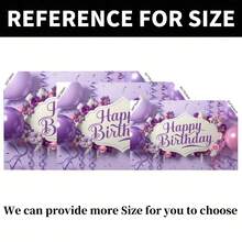 1pc Purple Balloon Happy Birthday Backdrop, Featuring Purple Balloons And Floral Design, Suitable For Birthday, Anniversary, Women's Portrait, Cake Table Decor, Home, Room And Event Photography Props, Available In Multiple Colors, Suitable For All Seasons, Can Be Used For Room Decor, Creating Holiday Atmosphere And Birthday Party Decoration. - Multicolor - View 4