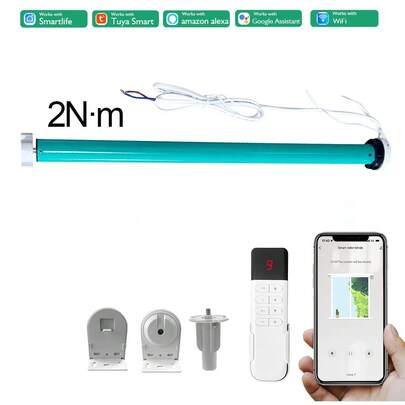 2N.M Tuya WiFi AC100-240V 智能窗帘电机，适用于直径 37mm 和 38mm 的窗户，电动自动遮光系统，带遥控器和语音控制，兼容 Alexa、Yandex 和 Alice。