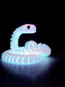 30厘米夜光3D打印蛇形装饰品，新年礼物，全关节可动蝰蛇模型，逼真动物雕像，可选颜色：30厘米彩虹色、夜光绿色、纯黑色和纯白色，3D打印，蛇形，成人玩具（眼睛颜色随机）