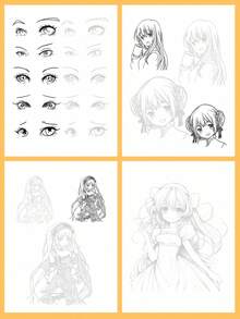 24页漫画/动画角色绘画练习素描本，儿童绘画练习，绘画基础，线条艺术素描，自学绘画素描练习册