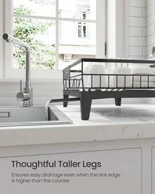 SONGMICS Dish Drainer Rack- Space-Saving Dish Drainer, Dish Racks For Kitchen Counter, Stainless Steel Kitchen Drying Rack With A Cutlery Holder, Black/Grey - Black - View 6