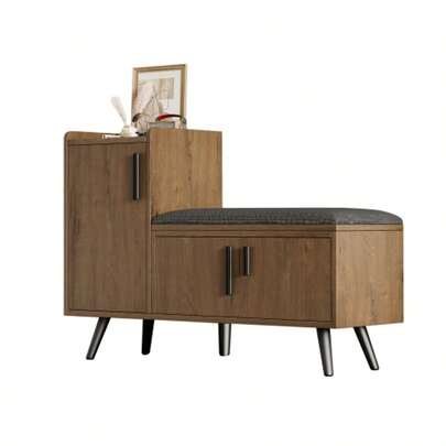 Modern Shoe Bench Shoe Chest Bench With Three Storage Doors, With Asymmetrical Metal Handles And Multiple Levels For Storage - Dimensions: W100/D34/H69 Cm