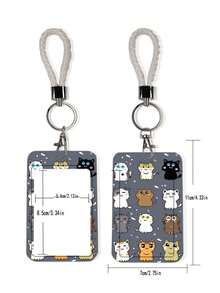 1 Set Cute Cat Print Fashion Personalized Cartoon Pull-Tab Keychain Pendant, Student Wristband Card Holder, Women Card Holder, ID Bus Protection Cover, Student Campus Card Protection Cover - Multicolor - View 4