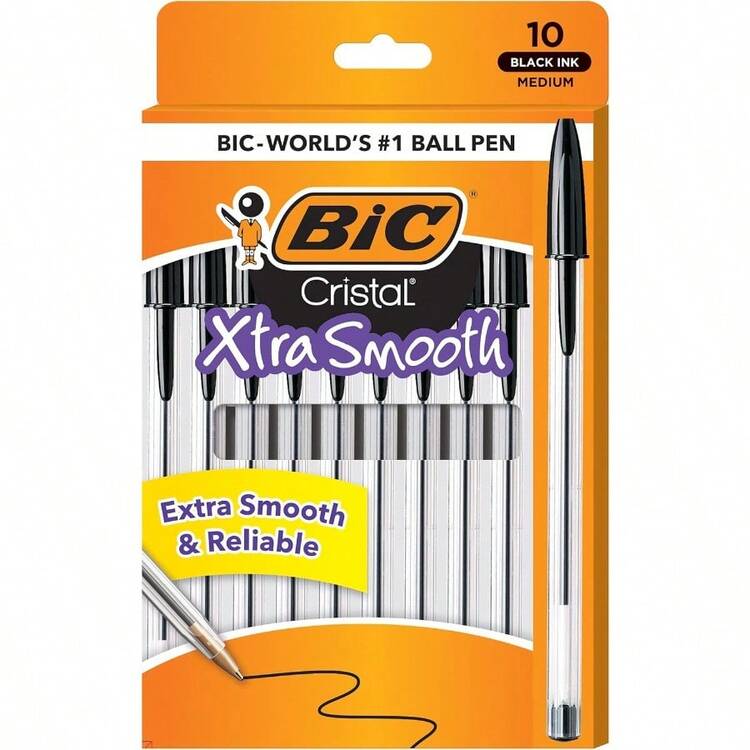 BIC Cristal Xtra Smooth Ballpoint Pen Medium Point 1.0mm Black For Everyday Writing Activities 10Countgift - Black - View 3